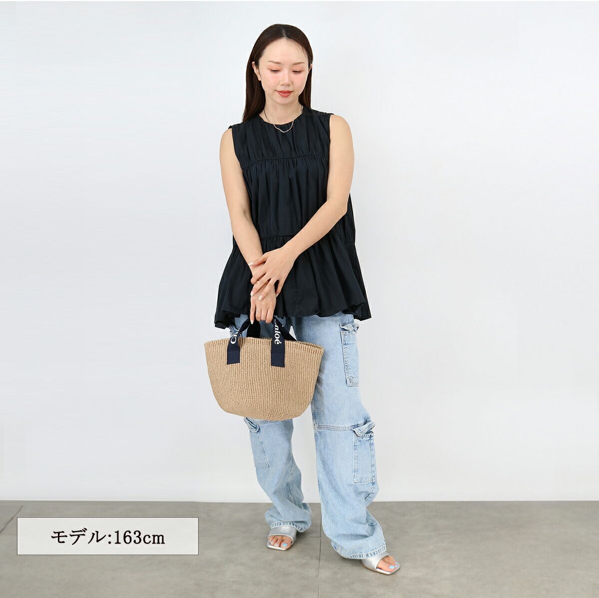 CHLOE KIDS クロエ キッズ 大人もOK ペーパーバッグ C20427 かごバッグ ストローバッグ ハンドバッグ ロゴ レディース 子供 ガールズ ネイビー