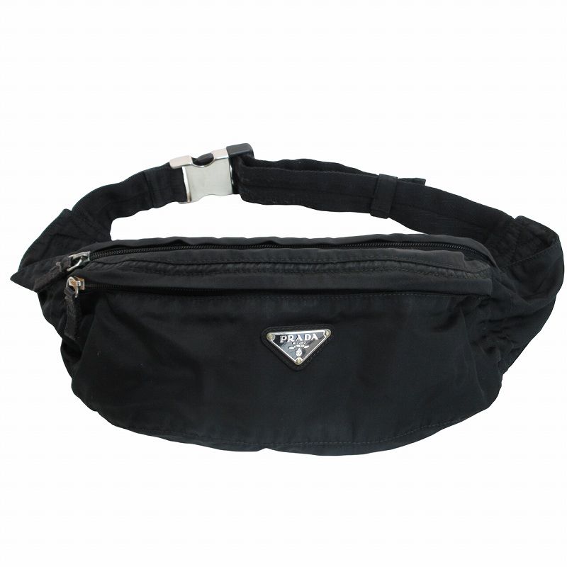 プラダ PRADA ナイロン ウエストポーチ ボディバッグ ショルダーバッグ トライアングルロゴ プレート 三角ロゴ シルバー金具 黒 ブラック AA 0914