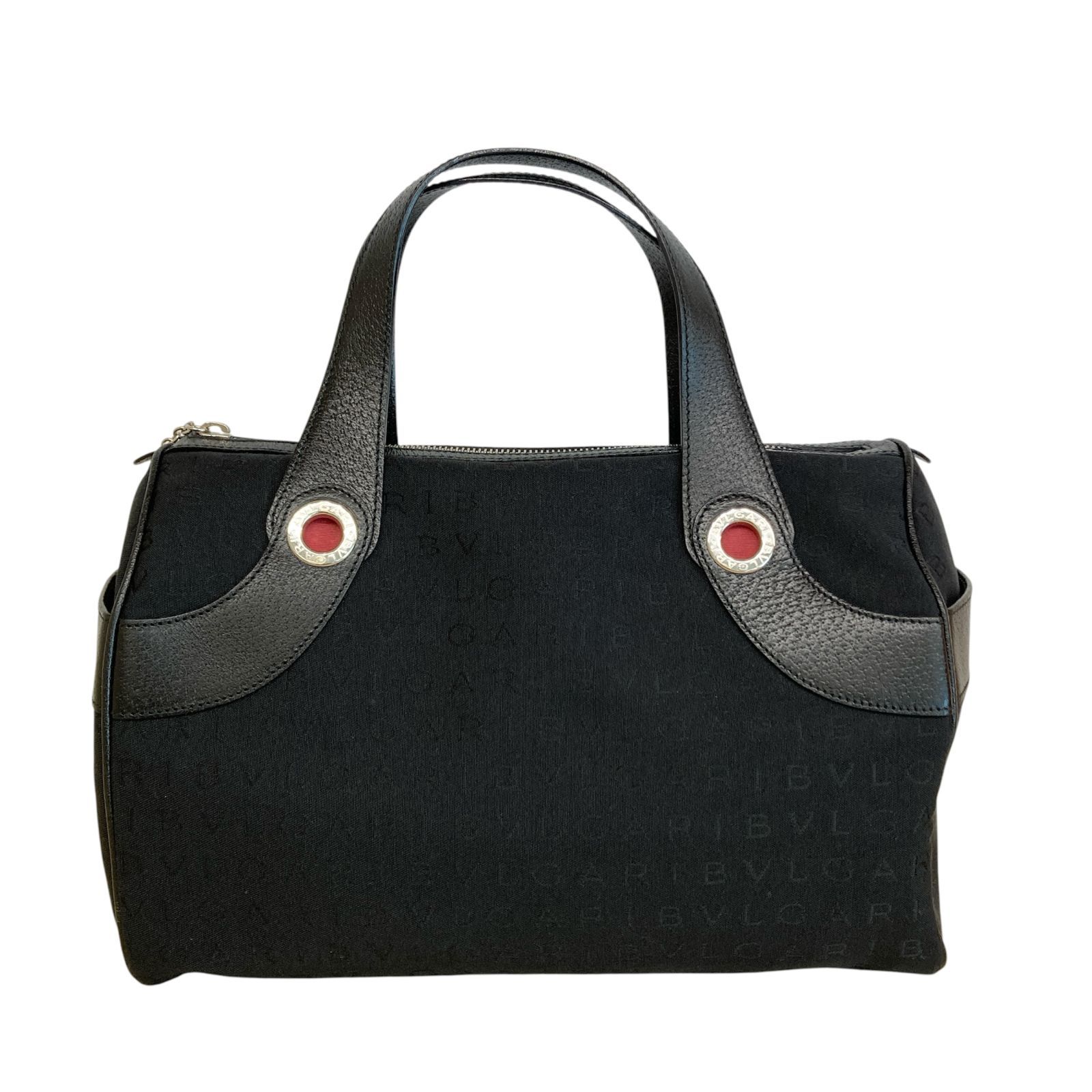 BVLGARI ブルガリ ロゴマニア ミニボストンバッグ ハンドバッグ キャンバス レザー ブラック 黒 PAWNSHOPRiZ パウンショップリズ