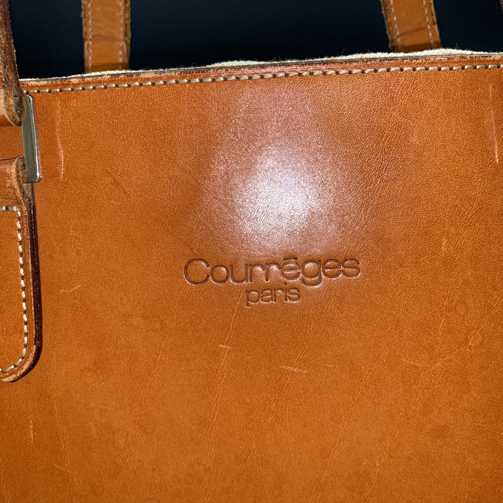 85 Courreges クレージュ レザー トートバッグ キャメル レディース 鞄 