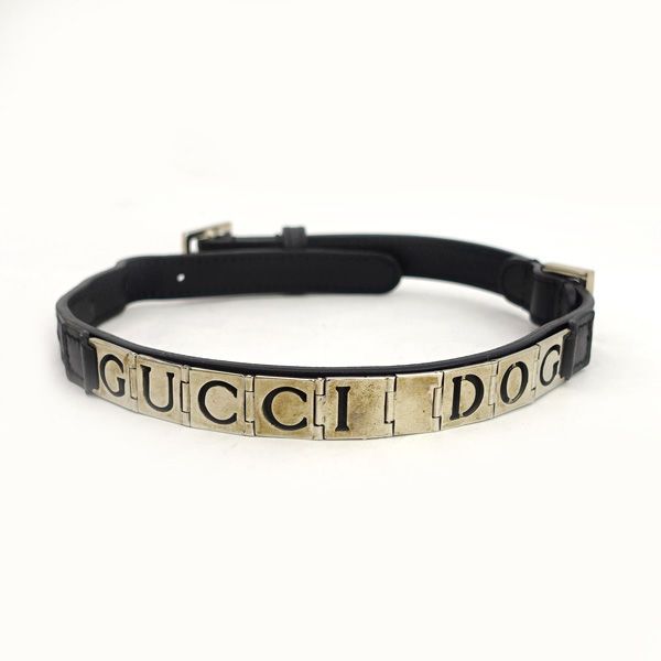 犬用品 GUCCI ブラックレザーリード &首輪