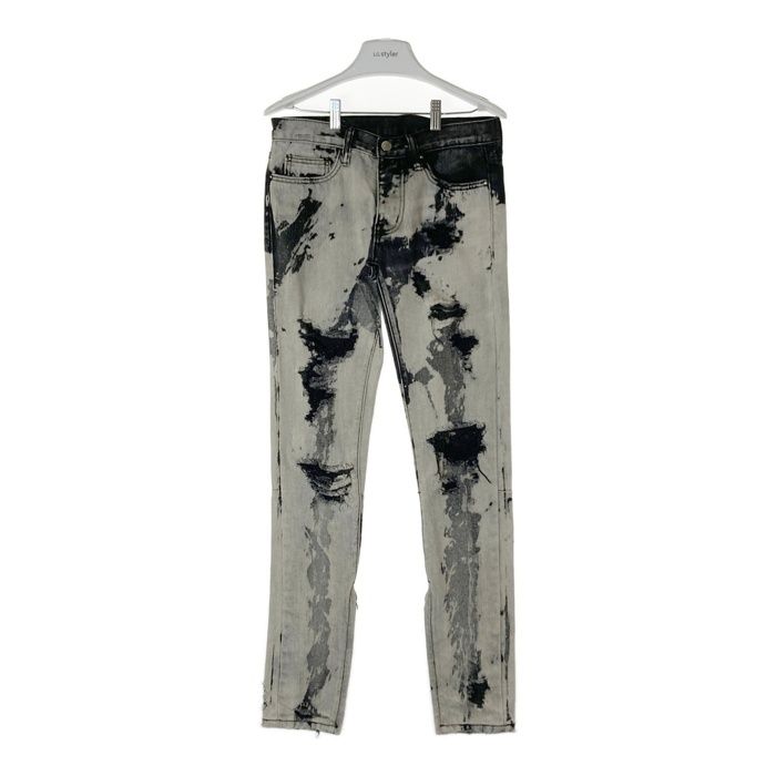 美品】mnml ブリーチ ダメージデニム ペイント eyden着用 裾ジップ