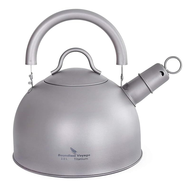 Boundless Voyage チタンケトル 笛吹タイプ 2.0L アウトドア キャンプ バーベキュー用 やかん ケトル 直火 湯沸かし 大容量 純チタン製 錆びない 超軽量 259g 0
