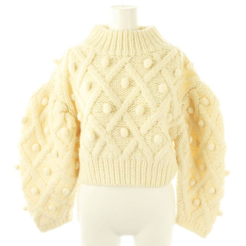 シーニュ Cygne 手編みポンポンタートルニットセータークロップド アイボリー シーニュ Cygne ショップ 手編みポンポンタートルニット セーター