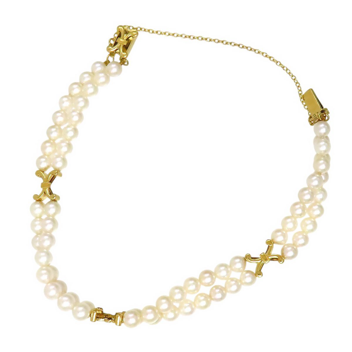 ミキモト パール クロスモチーフ 2連 ブレスレット 17.5 K18 K18YG レディース MIKIMOTO ジュエリー