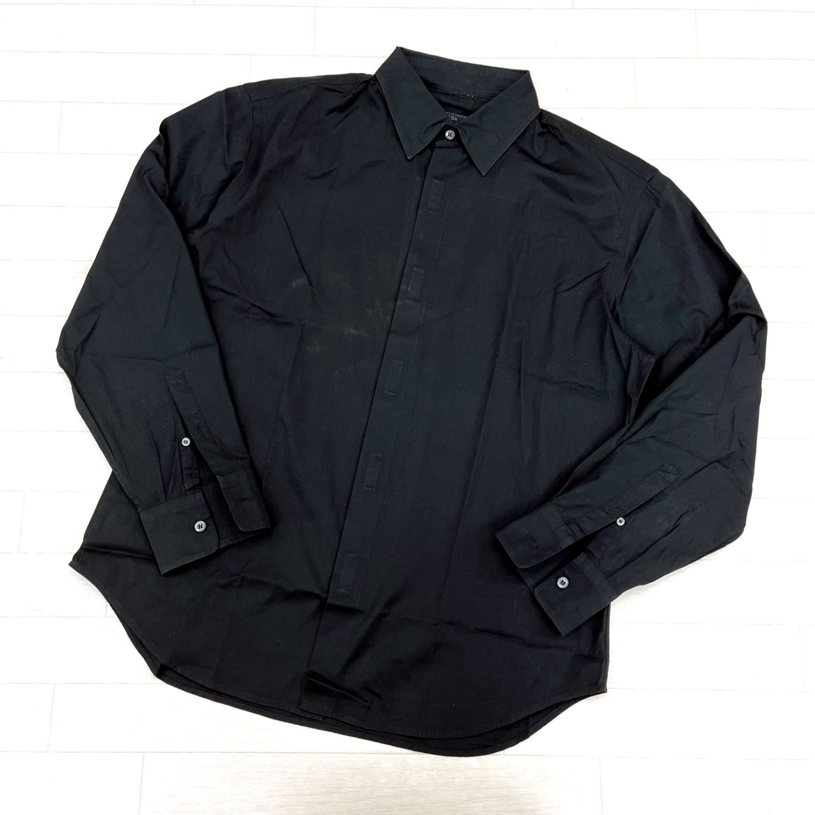 158◎ PRADA シャツ 長袖 マジックテープ ブラック メンズ40/15