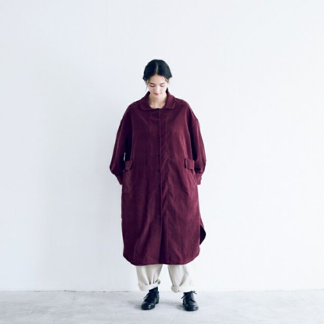 MAGALI 天日干しコットンコーデュロイ シャツドレス バーガンディ マガリ ワンピース ドレス
