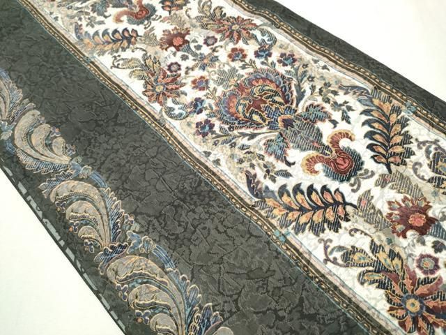 平和屋着物○両面 全通柄袋帯 ふくれ織 更紗吉祥花文 金彩 正絹 逸品