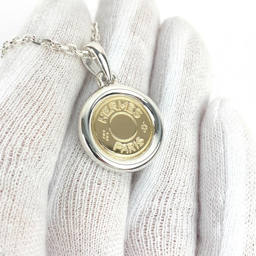 □新同□磨き済□ エルメス セリエ ロング ネックレス コンビ K18 YG  