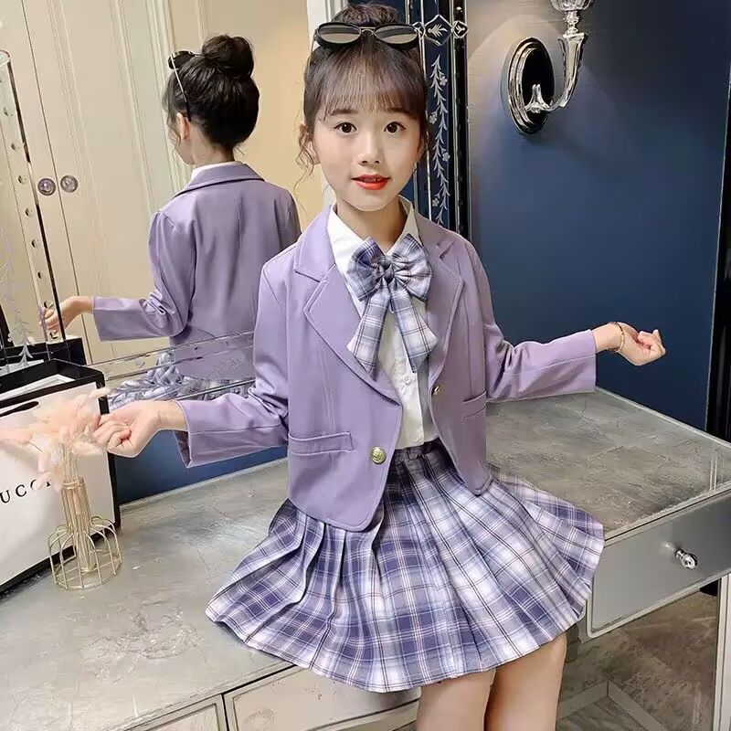 子供スーツ 3点セット スーツセット スクール制服 長袖 上下セット スーツ 女の子 子供服 女子制服 スクール制服 JK制服 学生服 小学校 子供 ジュニア コスプレ衣装 可愛い JK服 入学式 学園祭