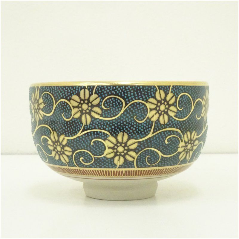 茶碗　9つ　茶道具　レトロ　骨董　古美術　高級　和室　茶室　インテリア 九谷焼 良山造 青粒鉄仙茶碗（共箱） 茶道 抹茶 おしゃれ 抹茶茶碗