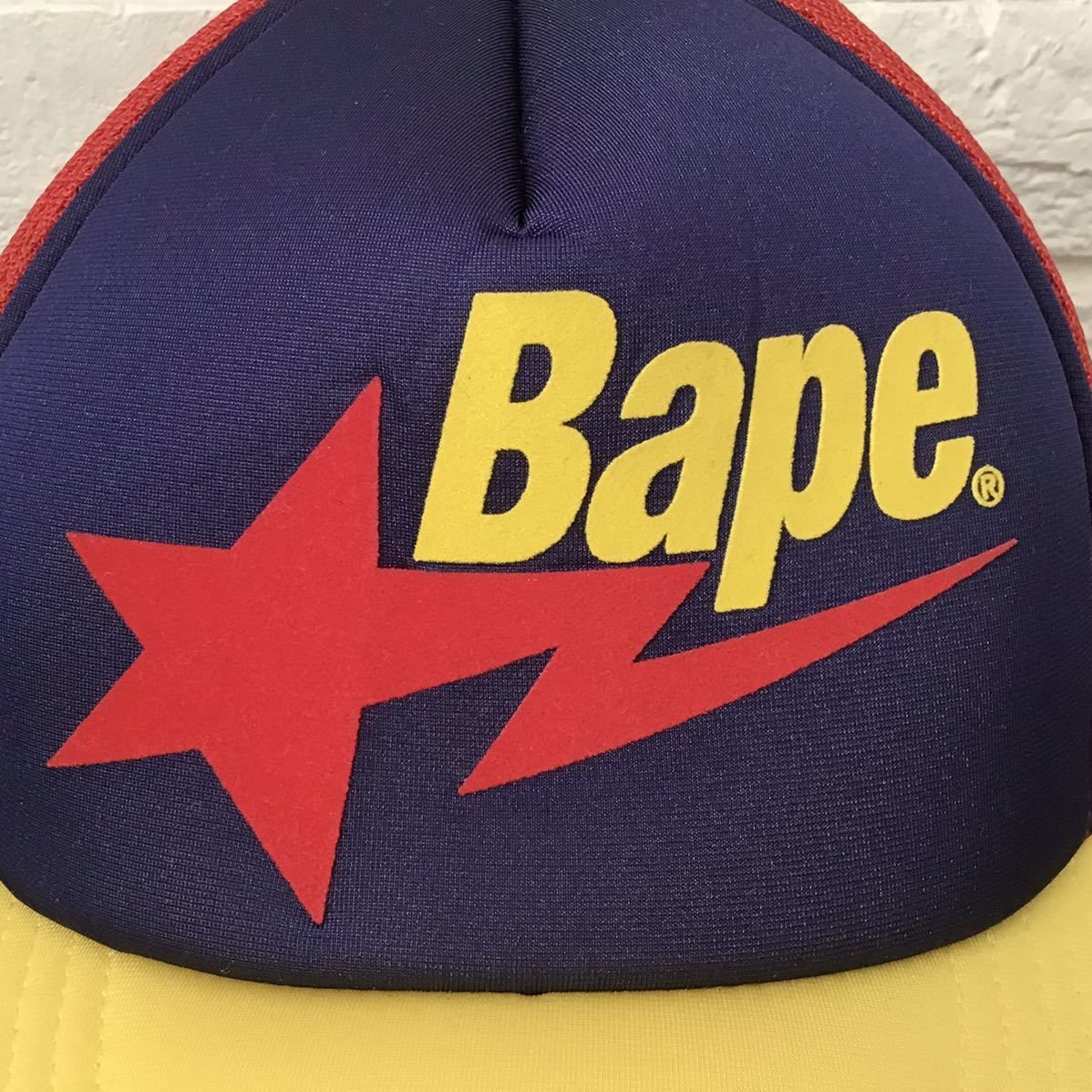BAPESTA LOGO メッシュ キャップ navy × red × yellow a bathing