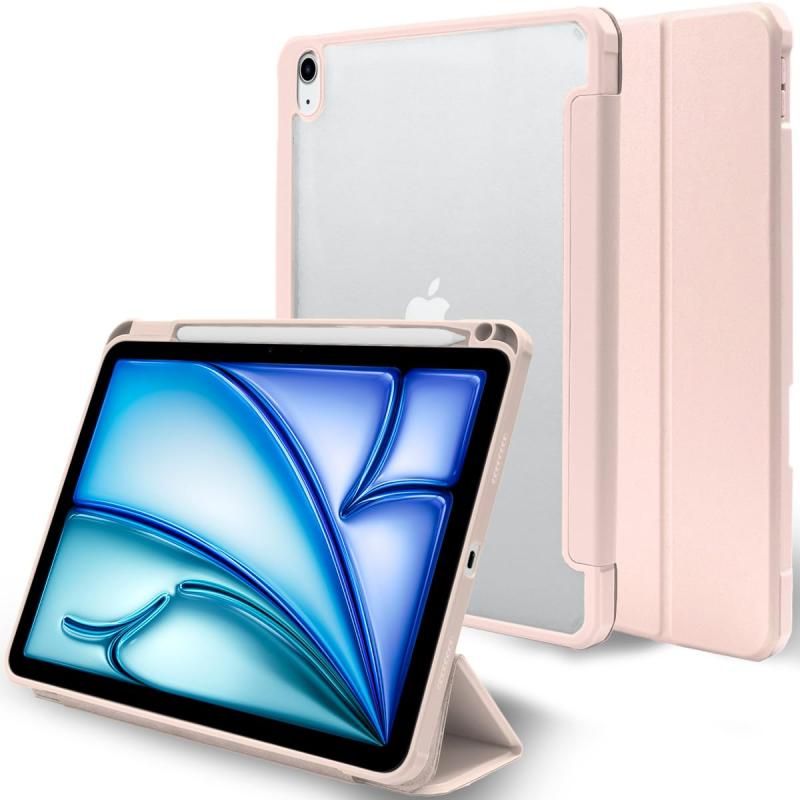 MS factory iPad Air ケース Apple Pencil ペンシル 収納 カバー 耐衝撃 ソフト フレーム 薄型 iPad Air ( 11インチ M2/第5世代/ 一体型/ピンクサンド