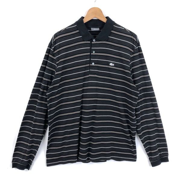 【古着】 LACOSTE ラコステ ポロシャツ ボーダー 天竺素材 シェルボタン やや薄手 長袖 ブラック系 メンズXL 【中古】 n052743