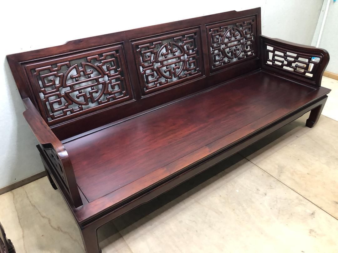 花梨の彫刻長椅子 肘掛け付き 3人掛け 豪華彫刻 人気 中国家具