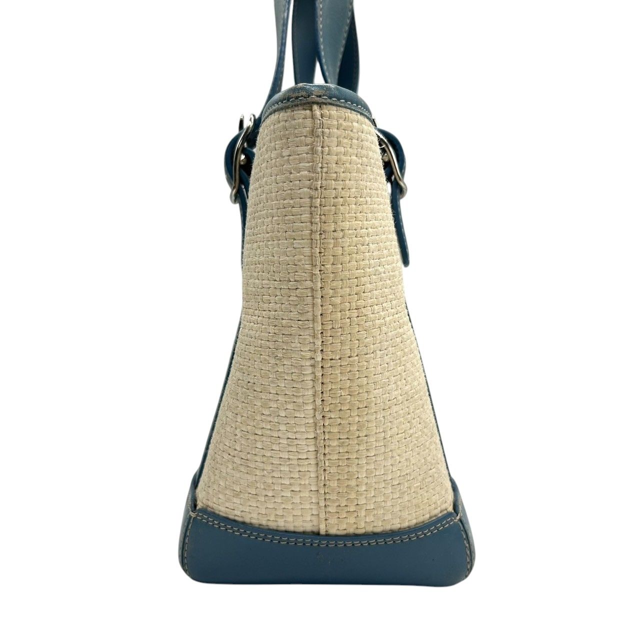 美品 コーチ かごバッグ ストロー トートバッグ ラージ 肩掛け レザー 白 COACH コーチ バッグ ストロー スムースレザー かごバッグ ロゴ