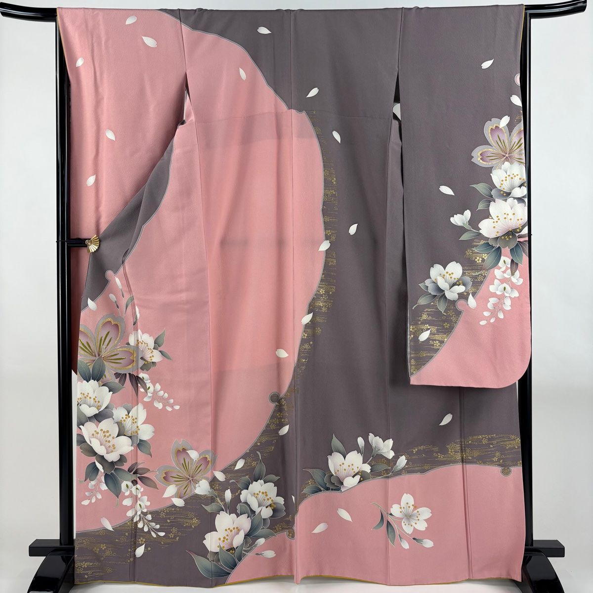 振袖 身丈167cm 裄丈65cm M 袷 やまと 桜 花びら 箔 金彩 ピンク 正絹 名品