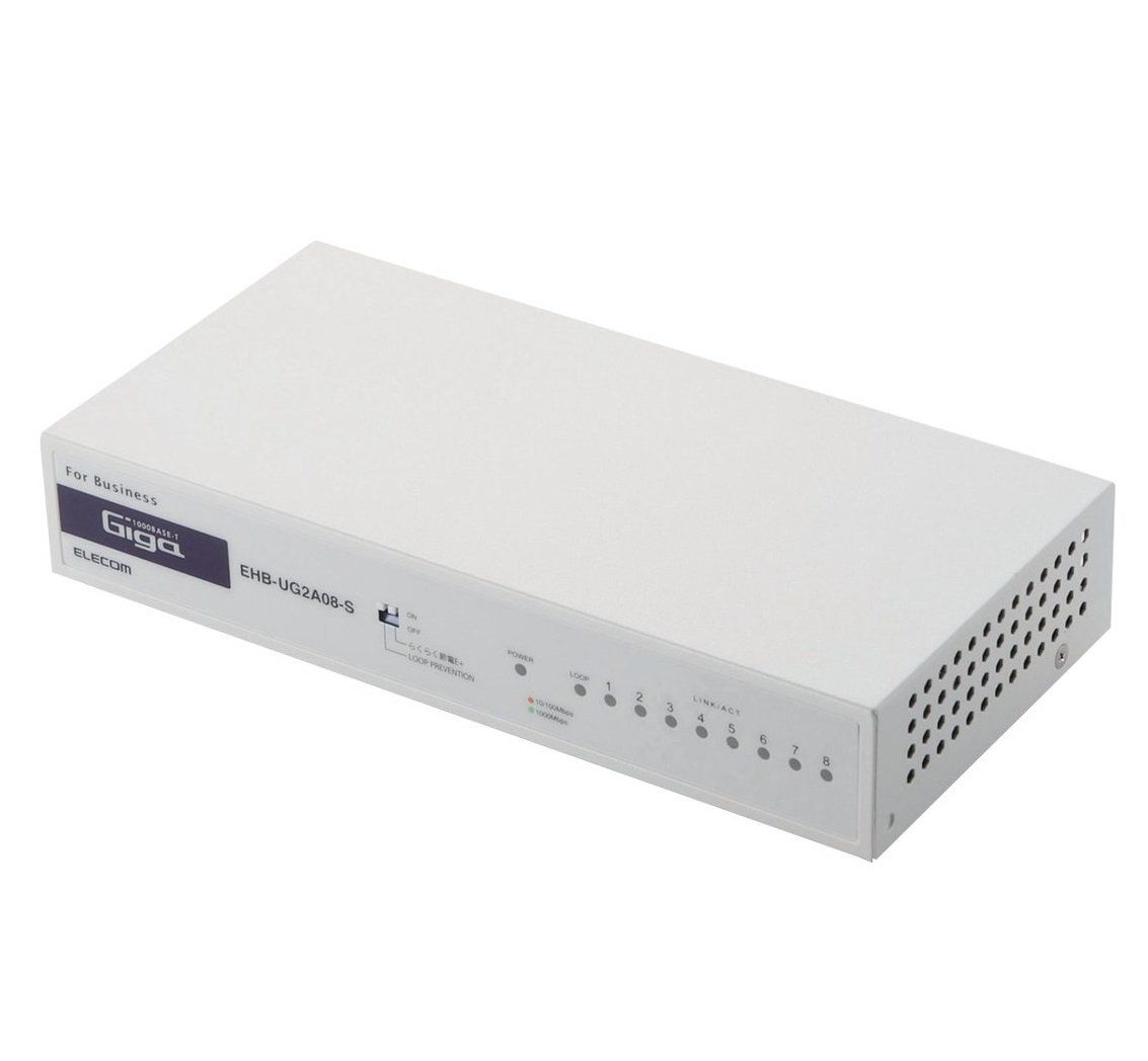 エレコム スイッチングハブ ギガビット 8ポート 耐熱50度 ループ防止機能 EHB-UG2A08-S 