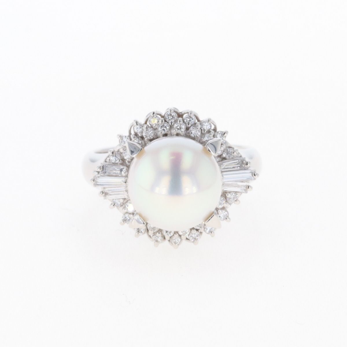 パール デザインリング プラチナ メレダイヤ 真珠 指輪 リング 8.5号 