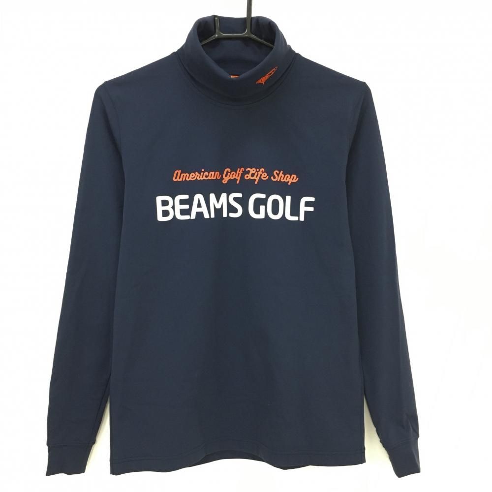 超 ビームスゴルフ 長袖ハイネックシャツ ネイビー フロントロゴ白 裏起毛 メンズ S ゴルフウェア BEAMS GOLF