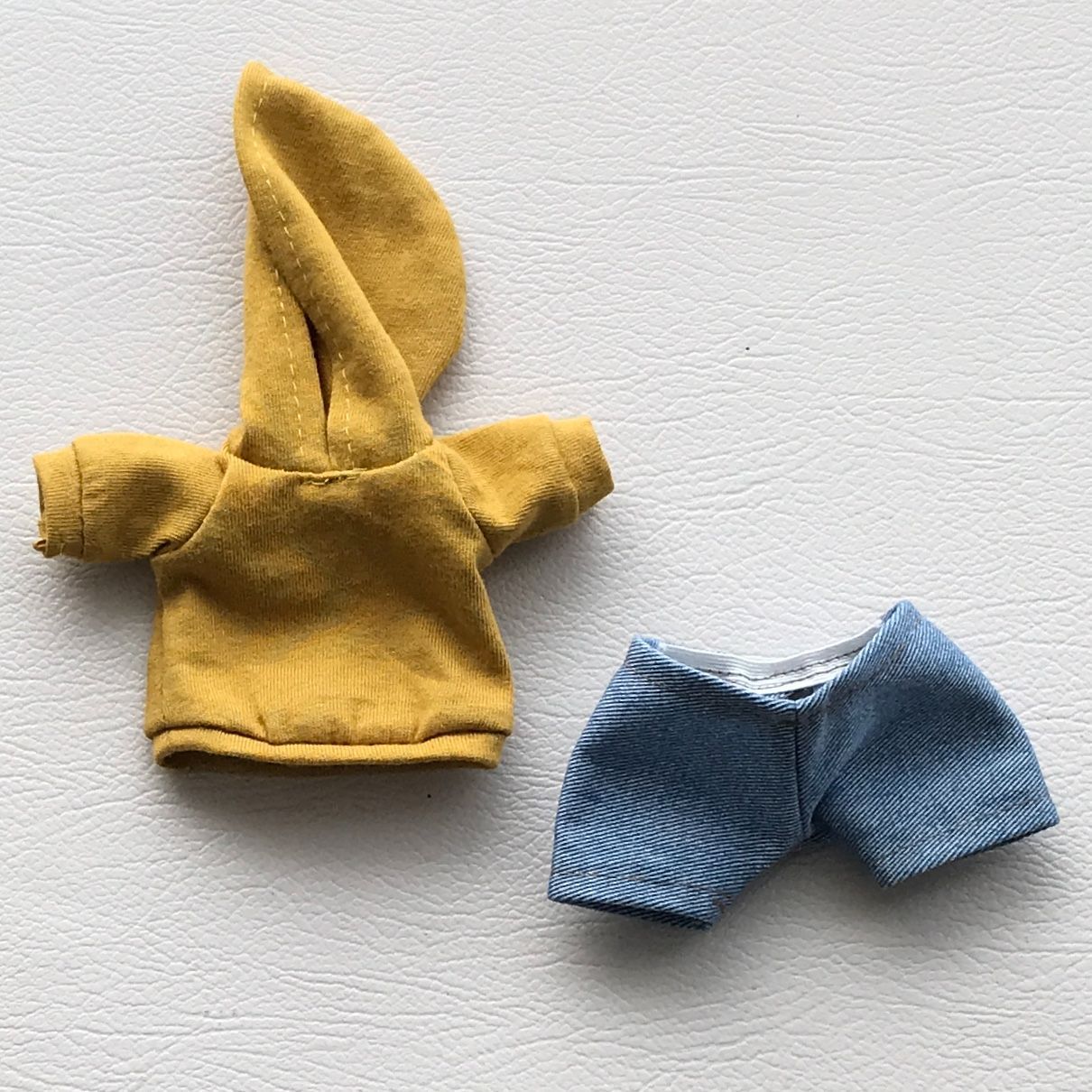 14cmぬいば用【ダッフィーぬいば服2点★コーデセット】ポロシャツ素材白パーカー&チェック柄パンツ        