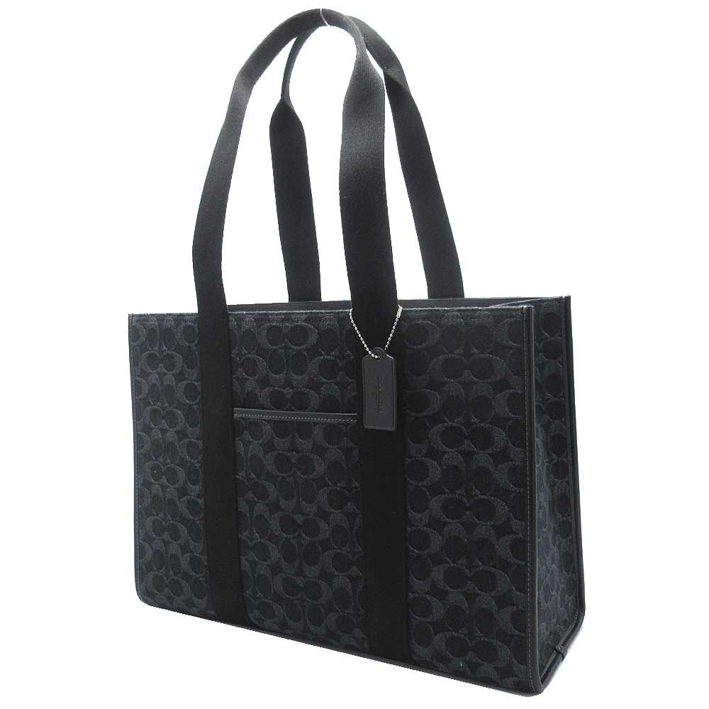 コーチ トートバッグ COACH SMITH デニムキャンバス ラージトート 肩掛け A4対応 CBB67 SV BK アウトレット レディース