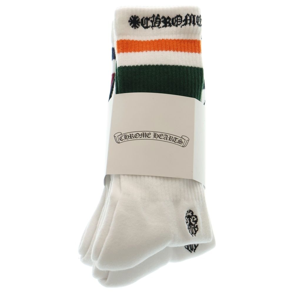 CHROME HEARTS クロムハーツ CH SOCKS VINE DAGGER ヴァインダガー刺繍 ボーダーソックス 靴下 3点セット ホワイト