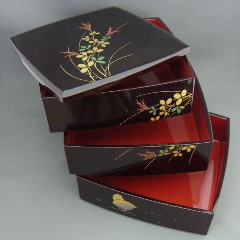 越前塗 6.5寸 銅張三段重 萩 溜内朱 WWW_IBETON_RU