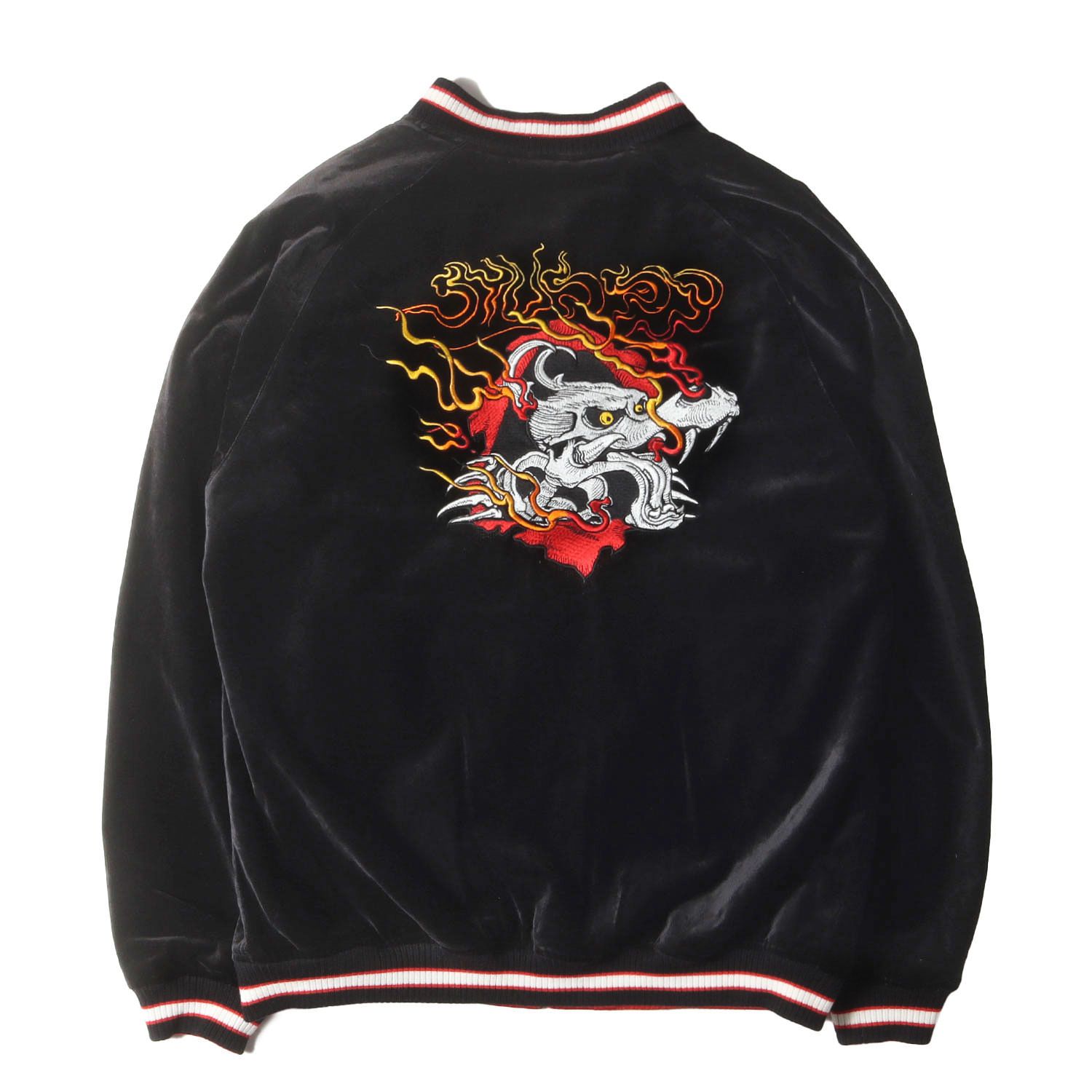 STUSSY ステューシー ジャケット ブラック レッド サイズ XL 辰年モデル ドラゴン リバーシブル 別珍 スカジャン アウター ブルゾン 上着 メンズ