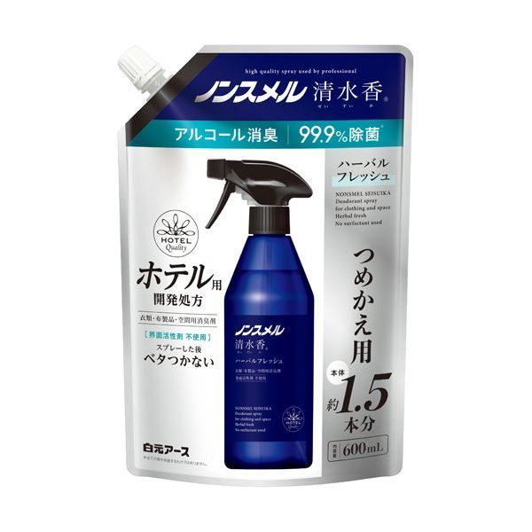 まとめ 白元アース ノンスメル 清水香 ハーバルフレッシュの香り つめかえ用 600ml 1パック ×10セット