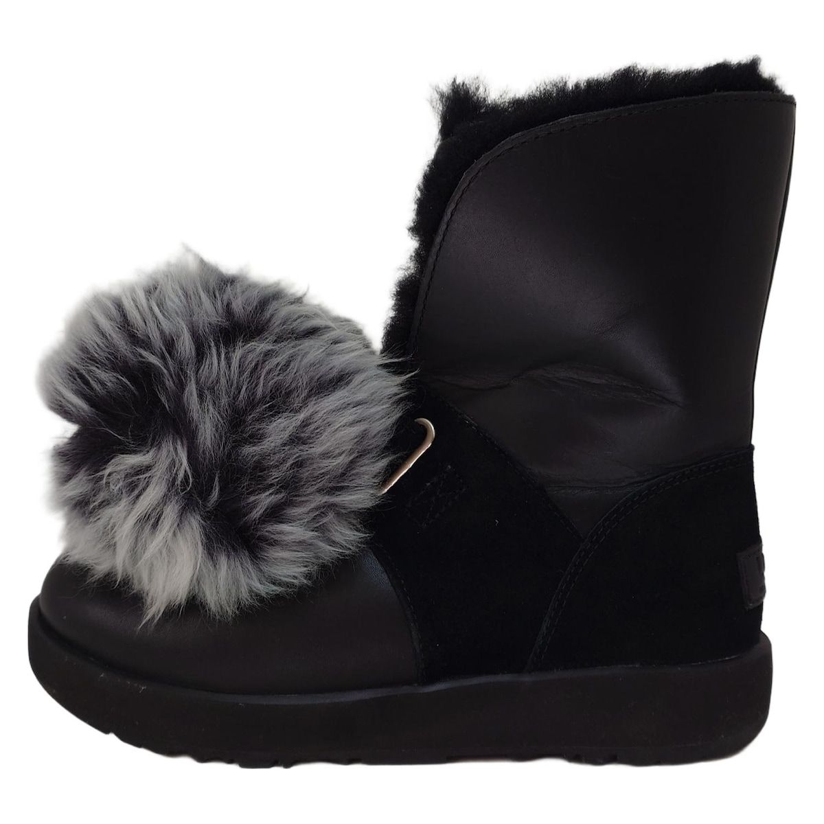 UGG アグ ショートブーツ 24 レディース アイズリー N1018605 黒×ライトグレー WATERPROOF レザー ムートン