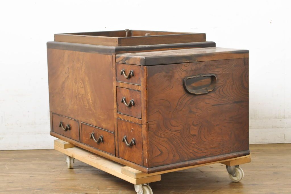 ☆事前問合せ必須☆ 長火鉢 和製アンティーク 欅 ケヤキ材 杢目 美しい