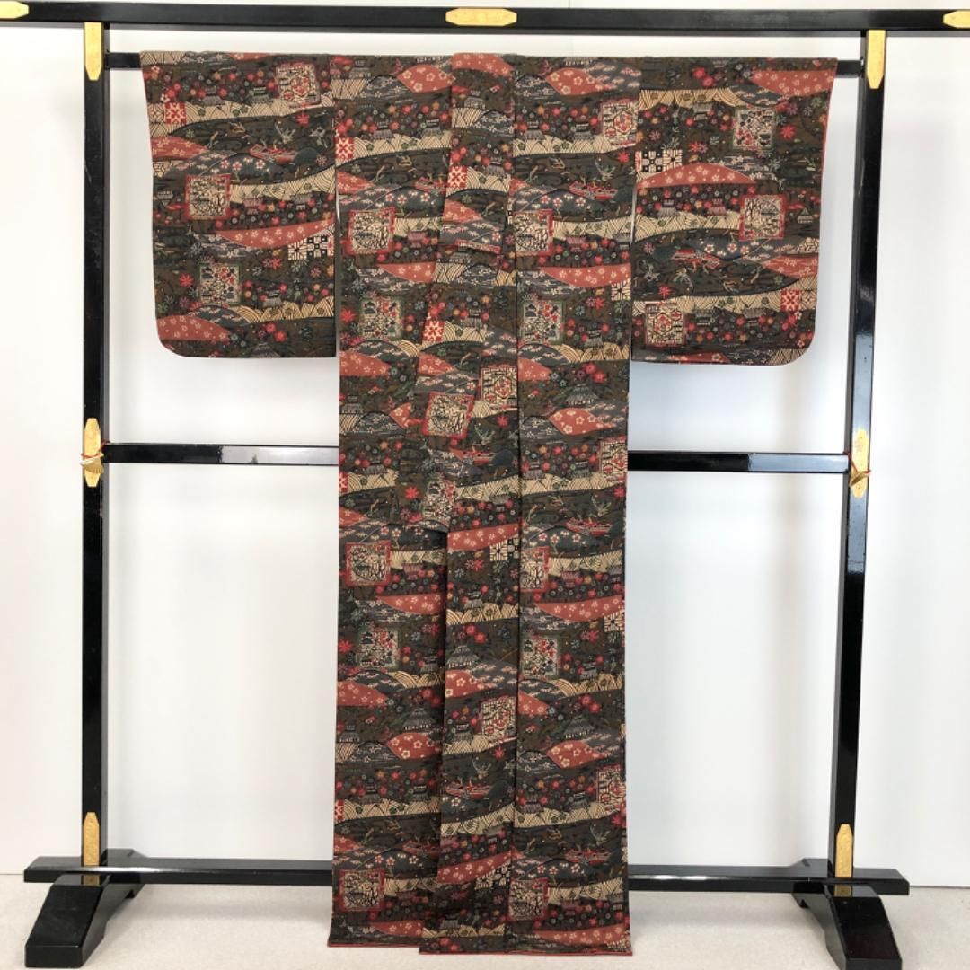 Itsu.K様 トールサイズ 紅型調 型染 縮緬 素敵なデザインT-3476 小紋 型染 風景花模様 焦茶色 縮緬 トールサイズ K-4855 - メルカリ