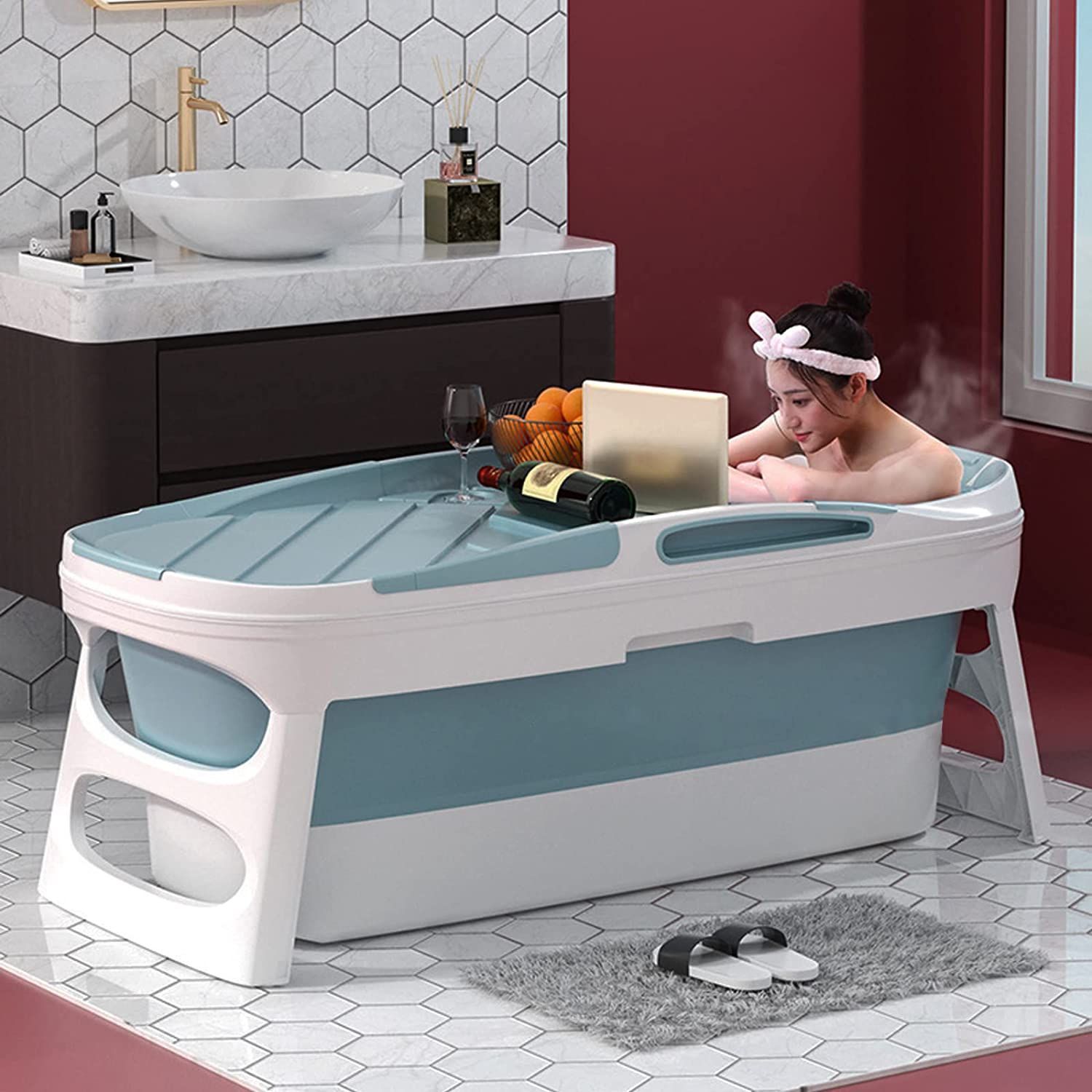 ポータブルバスタブ 浴槽 簡易浴槽 ポータブル バスタブ 折りたたみ 収納 コンパクト 5層構造 保温 お風呂桶 家庭用 お風呂 直径70cm 高さ6  最大86%OFFクーポン - 浴室、浴槽、洗面所