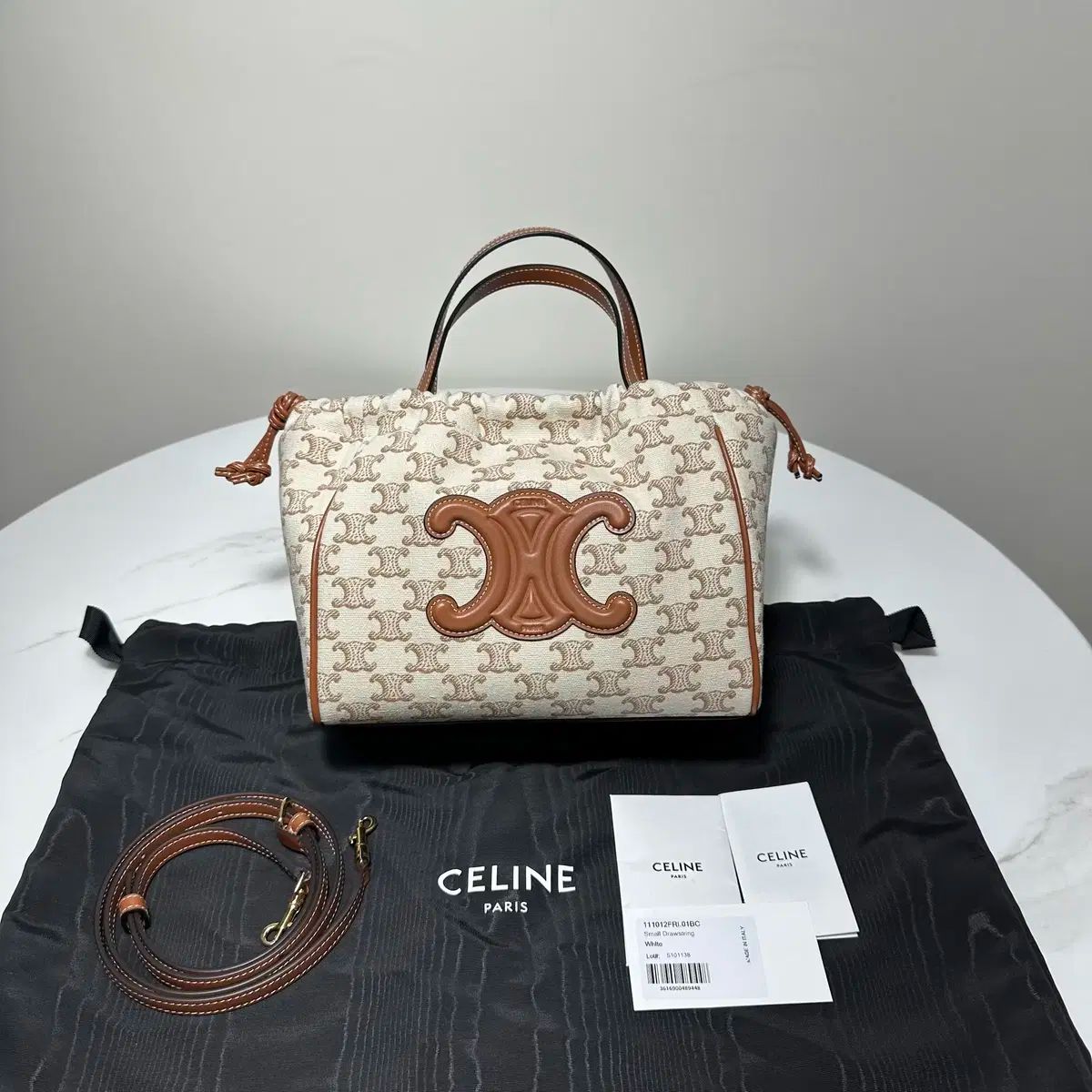 Celine セリーヌ ドローストリングバッグ トリオンフ キャンバス カーフレザー キュイル トートバッグ
