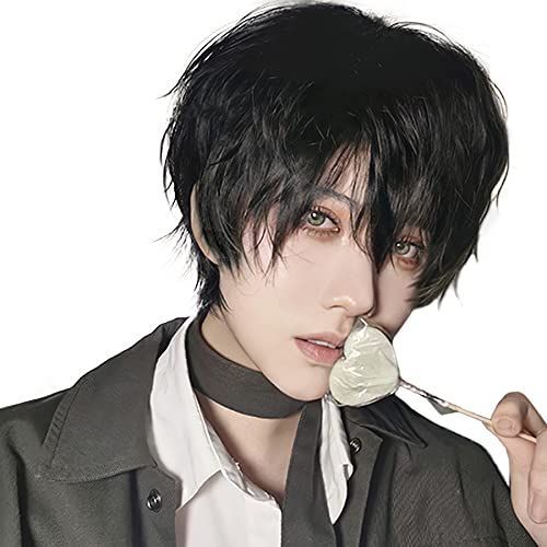 男性 原宿 黒 イケメン ハンサム 男装 自然 フルウィッグ 小顔 耐熱 インナーカラー 人気 ショート ファッション イメチェン かつら 変装 メンズ 男女兼用 短髪 ウィッグ ネット/櫛付き FESHFEN 