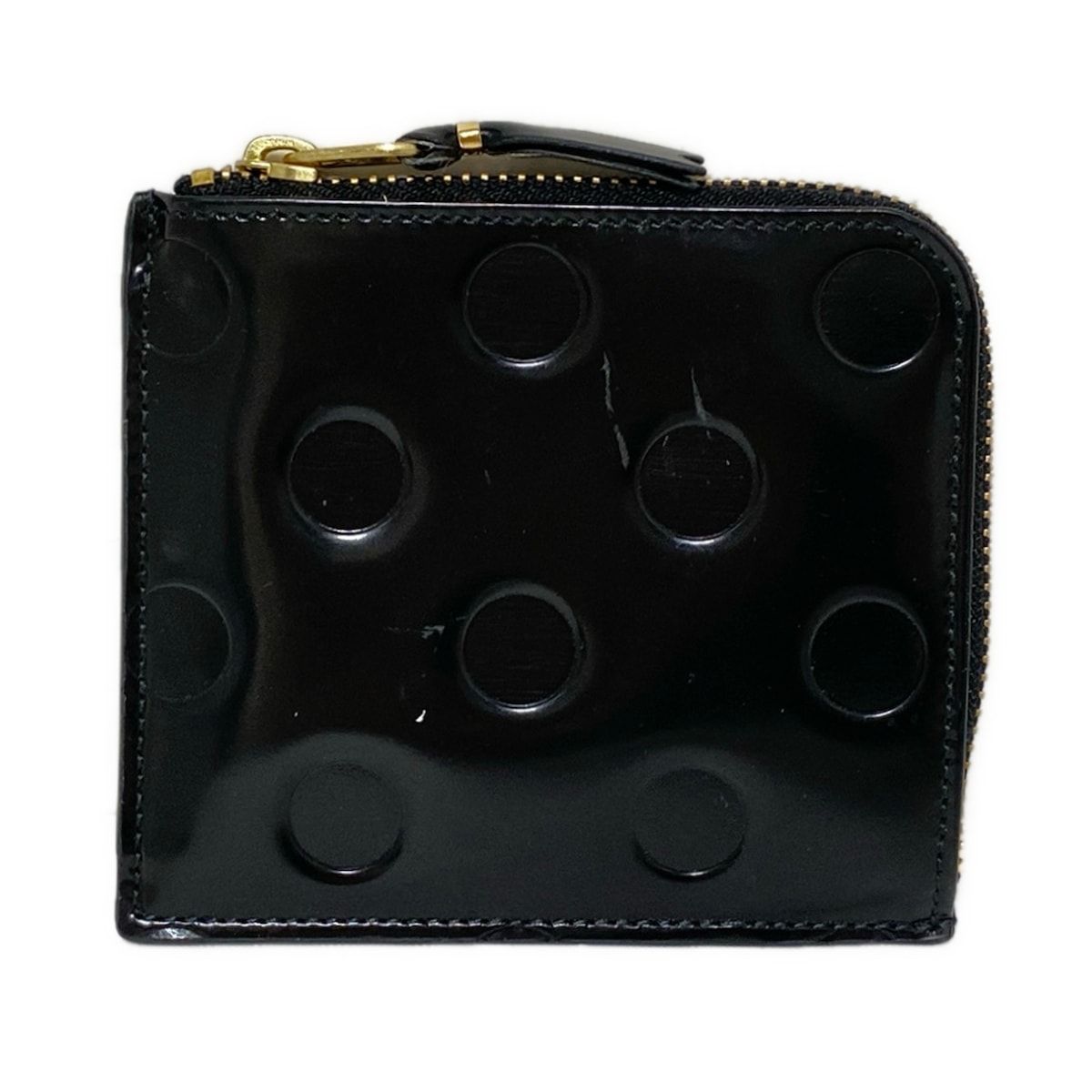 COMMEdesGARCONS コムデギャルソン コインケース - 黒 ドット柄|型押し加工|L字ファスナー レザー