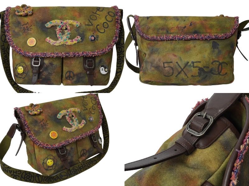 極美品 CHANEL シャネル エンブロイダリー メッセンジャーバッグ 20 
