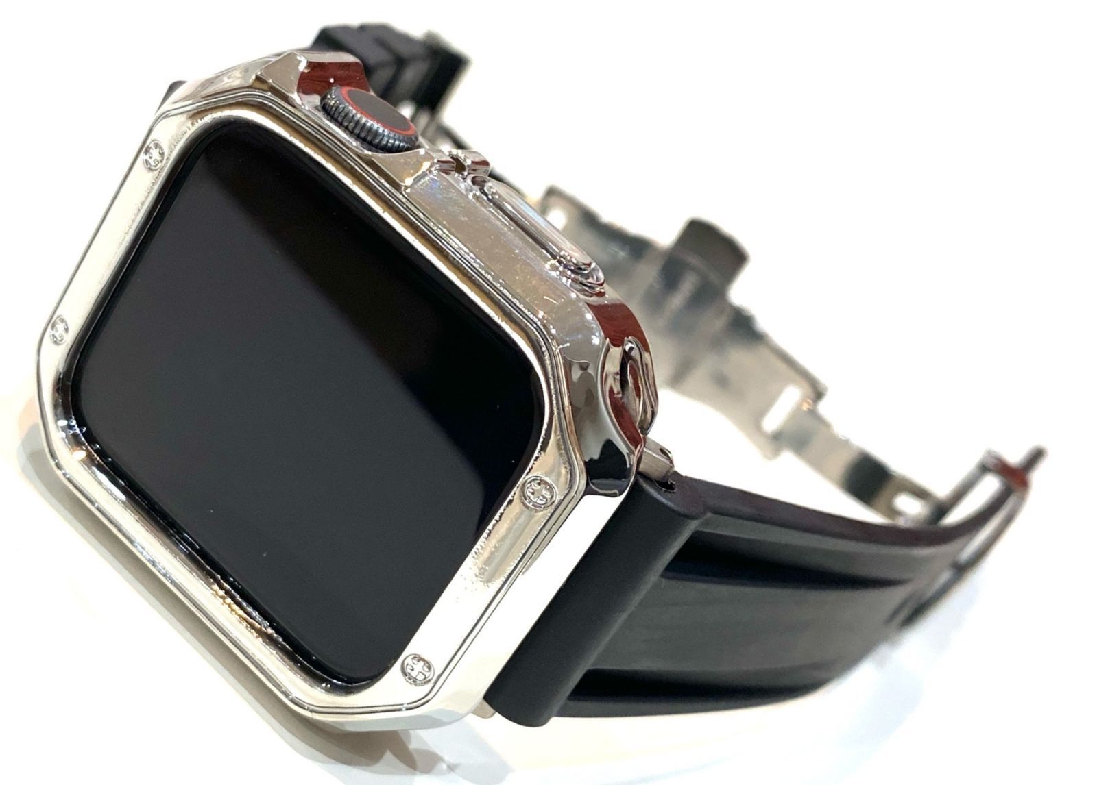 44mm アップルウォッチバンド レディース カスタム シルバー☆アップルウォッチバンド ステンレス カバー キラキラ Apple