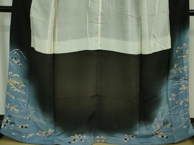 平和屋着物○豪華色留袖 駒刺繍 地紙飛鶴立波花文 暈し染め 金彩