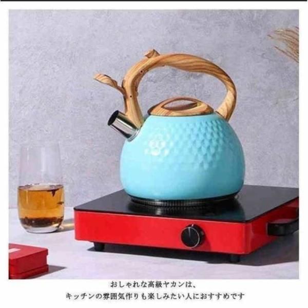 やかん 3L 笛吹きケトル ステンレス製 広口 木目調ハンドル