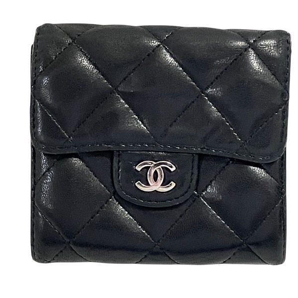 シャネル CHANEL マトラッセ ラムスキン ブラック 3つ折り財布 レディース
