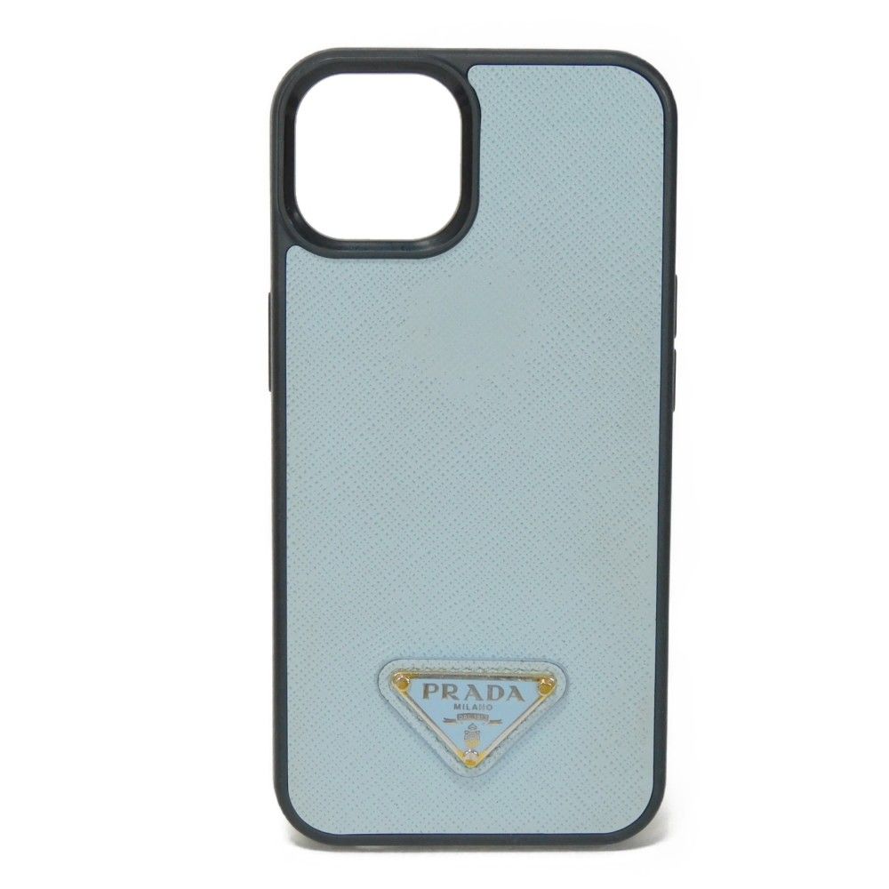 PRADA - PRADA プラダ サフィアーノ トライアングル iPhone 13 ケース ライトブルー パステル ゴールド トライアングルロゴ セレステ スマホケース 1ZH148 PRADA プラダ サフィアーノ トライアングル iPhone 13 ケース