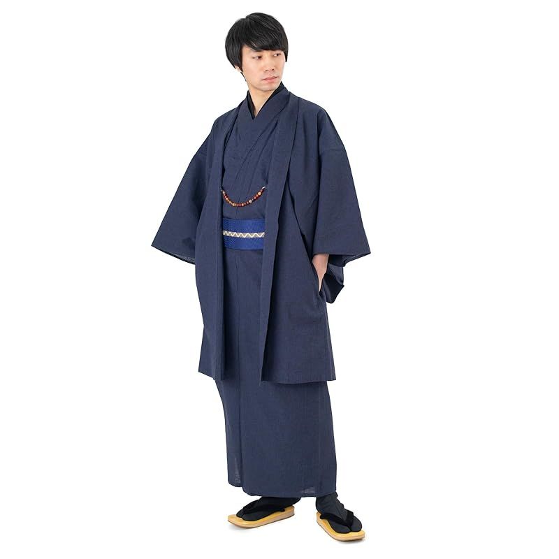 あい藍 着物 メンズ 和服 3点 セット アンサンブル 綿紬 メンズ着物 男性着物 XL ネイビー