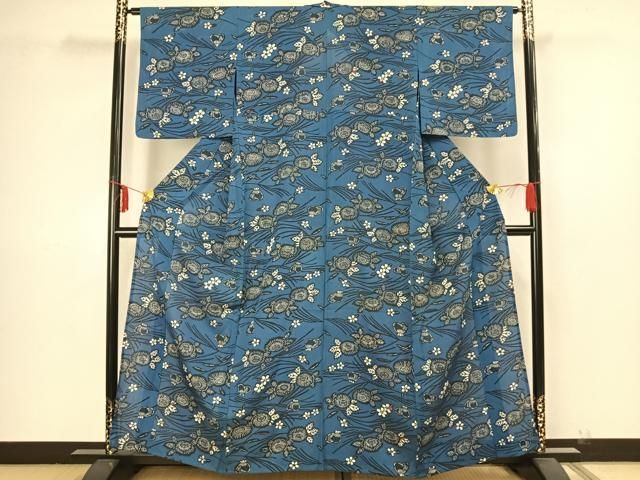 平和屋着物＊夏物 小紋 絽 舞桜文 黒地 洗える着物 BAAU3471hj 平和屋