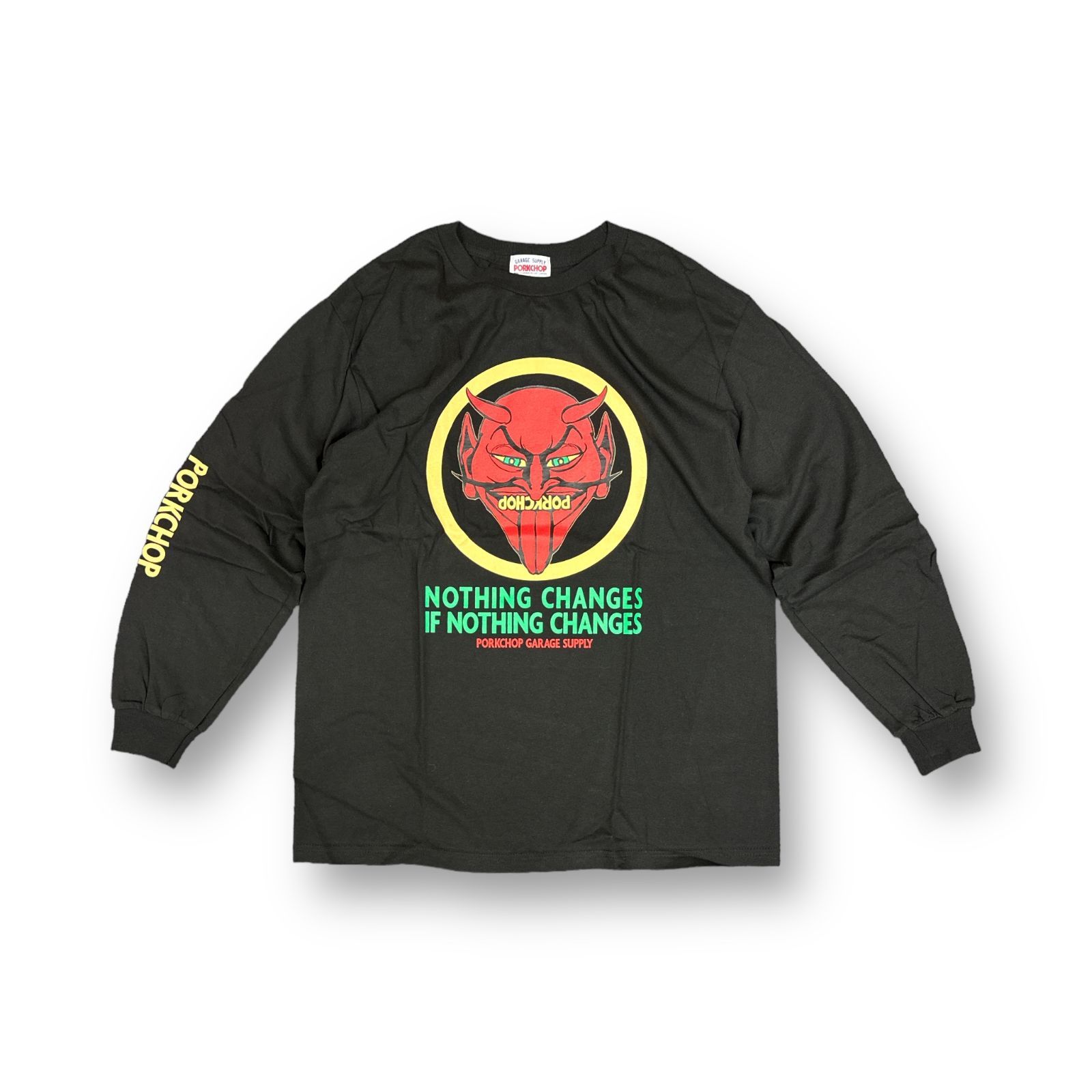 定価7920円 新品 PORKCHOP GARAGE SUPPLY NOTHING DEVIL L/S TEE ナッシングデビル長袖Tシャツ カットソー ポークチョップガレージサプライ ブラック