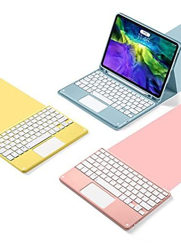 iPad5/iPad6/Air2_ピンク タッチパッド付き iPad Air2 iPad5 iPad6キーボードカバー 脱着式 Bluetooth キーボード マウス機能 iPad 第5世代 6世代 9.7インチ キーボードケース 手帳型 US配列 薄型 Ap