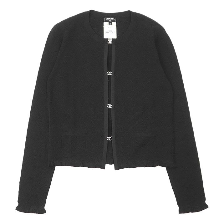 【未使用】CHANEL シャネル カーディガン ニット P76842 24SS CC ロゴ ラインストーン アーガイル ノーカラー 長袖 レディース 40 黒 伊製 CHANEL - 【未使用】CHANEL シャネル カーディガン ニット
