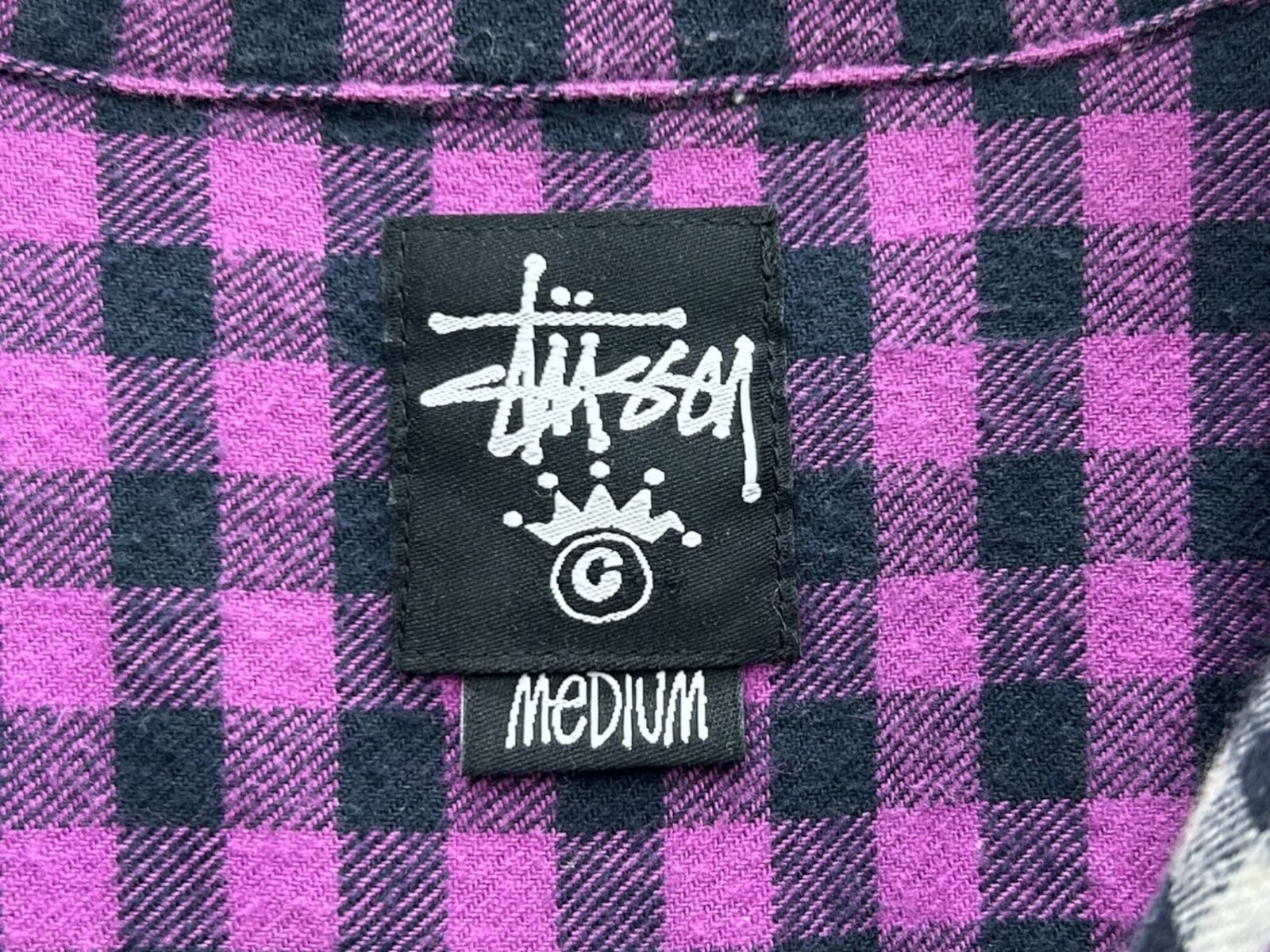 STUSSY (ステューシー) 長袖シャツ ネルシャツ チェック コットン 胸ポケット M グレー×紫 パープル メンズ/009 - メルカリ