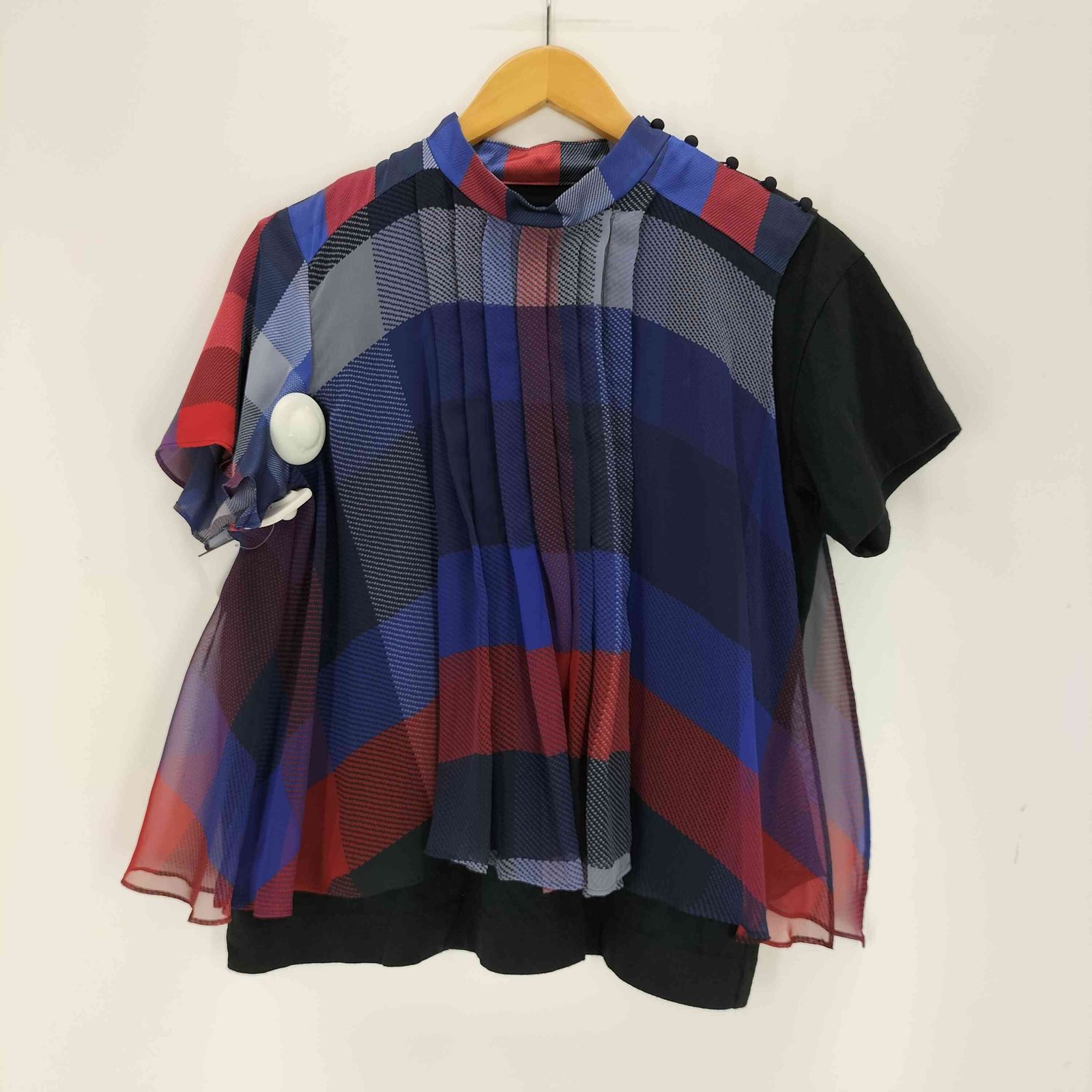 サカイ Sacai 22AW チェック レイヤード プリーツ プルオーバー 